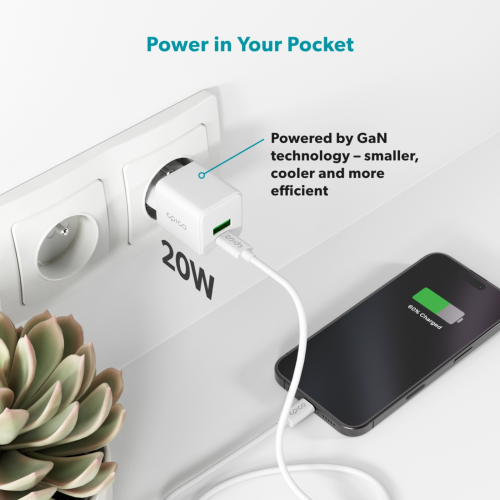 Epico 20W GaN Charger (1x USB-C, 1x USB-A)