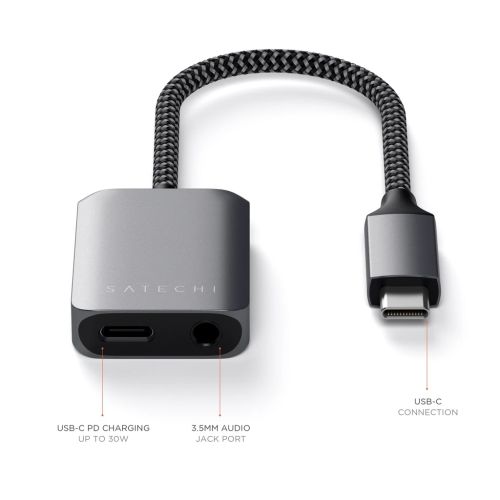 Satechi 3.5mm Audio + USB-C Charge PD v2 Space Grey