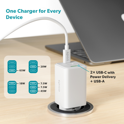 Epico 65W GaN Charger (2x USB-C, 1x USB-A)